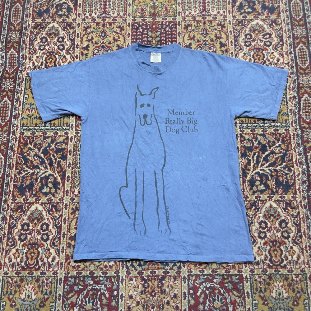 VTG 90s Oneita Really Big Dog Club T-Shirt Blue Single Stitch M Mason Large